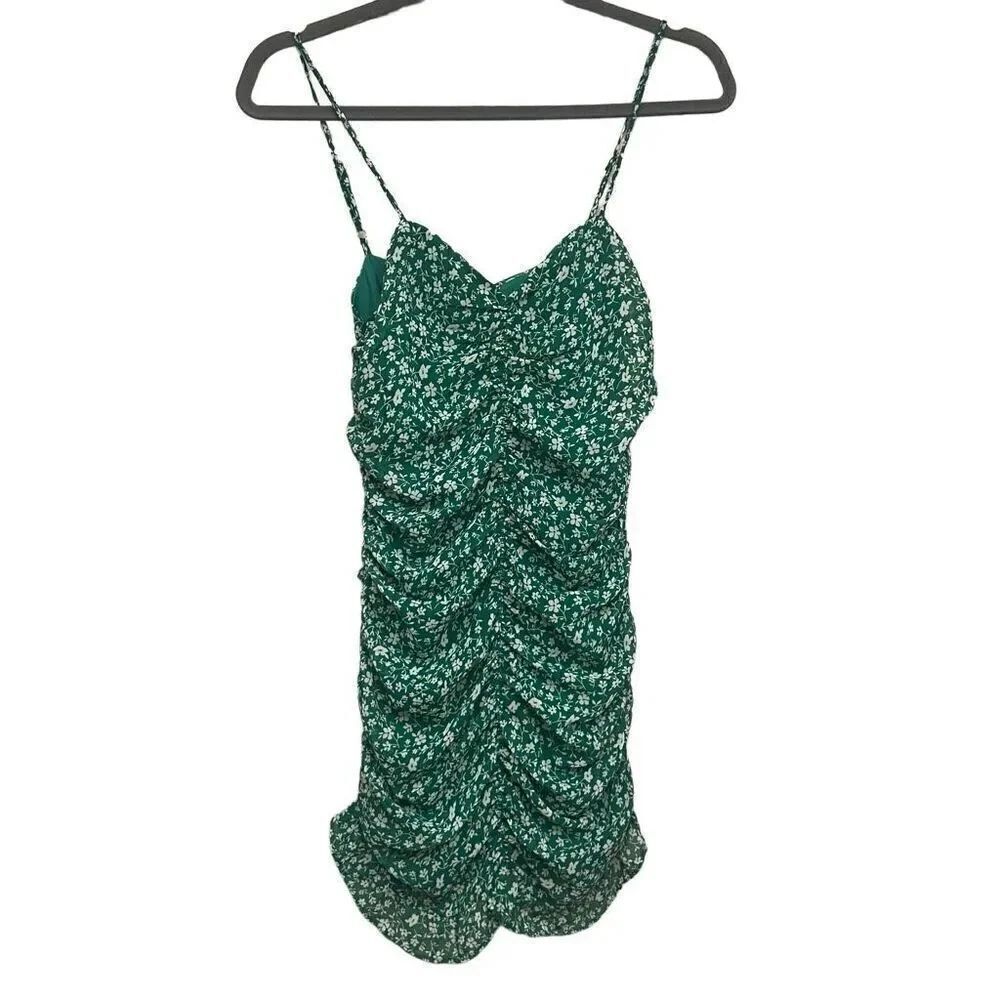 Lulus green floral ruched mini dress size XS